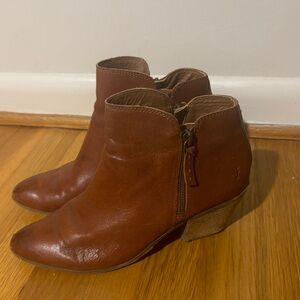 FRYE Ankle Boots Cognac Leather Judith Double Zipper Zip Leather Brown 8.5 M